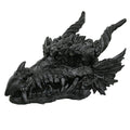 Oversized Black Dragon Skull with Horns - Faux Fossil Decor