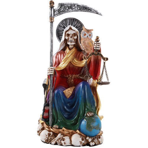Santa Muerte Rainbow Sitting On Throne Day of The Dead Decorative Figurine