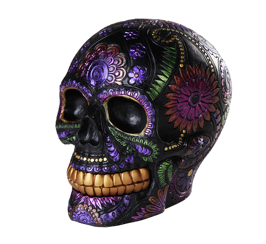 Black Bright Floral Day of the Dead Sugar Skull
