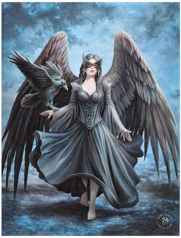 Raven Gothic Picture Canvas Framed Wall Art Wall Plaque - Anne Stokes - 7.5" W x 9.85"