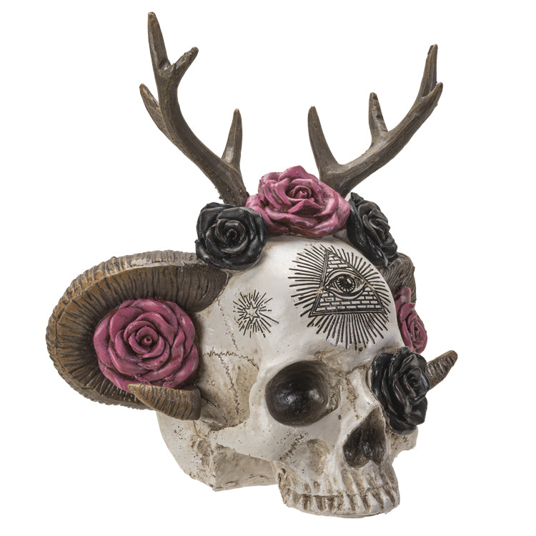 Roses Wiccan Skull with Antlers