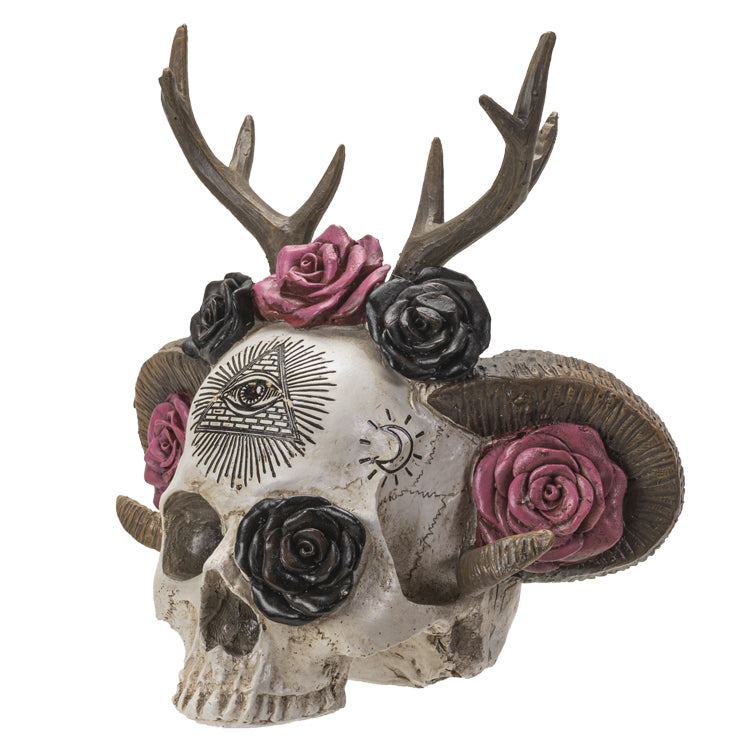 Roses Wiccan Skull with Antlers