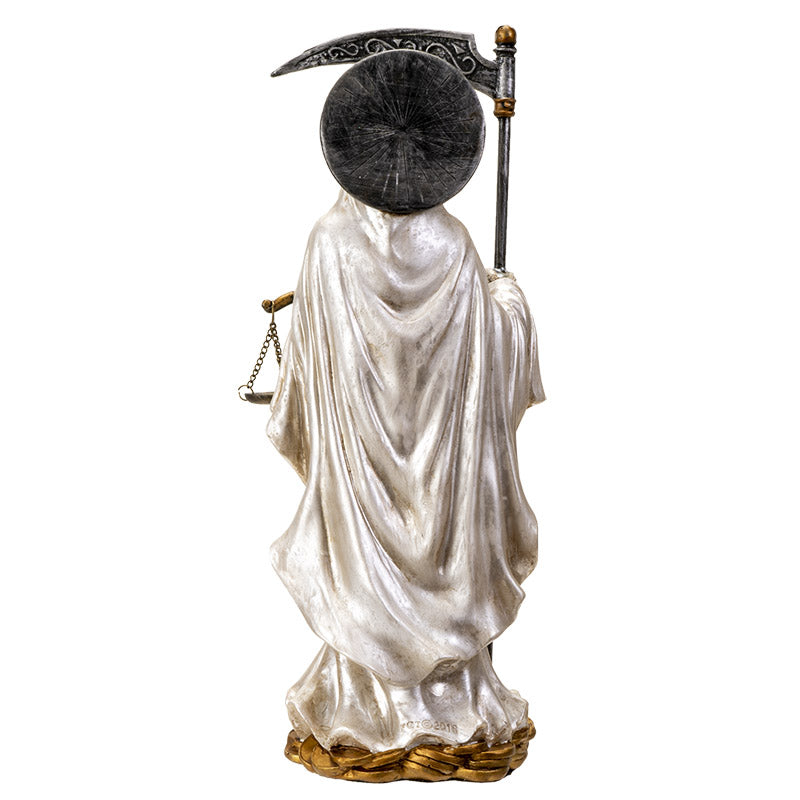 White Santa Muerte Figurine with Scythe and Scales
