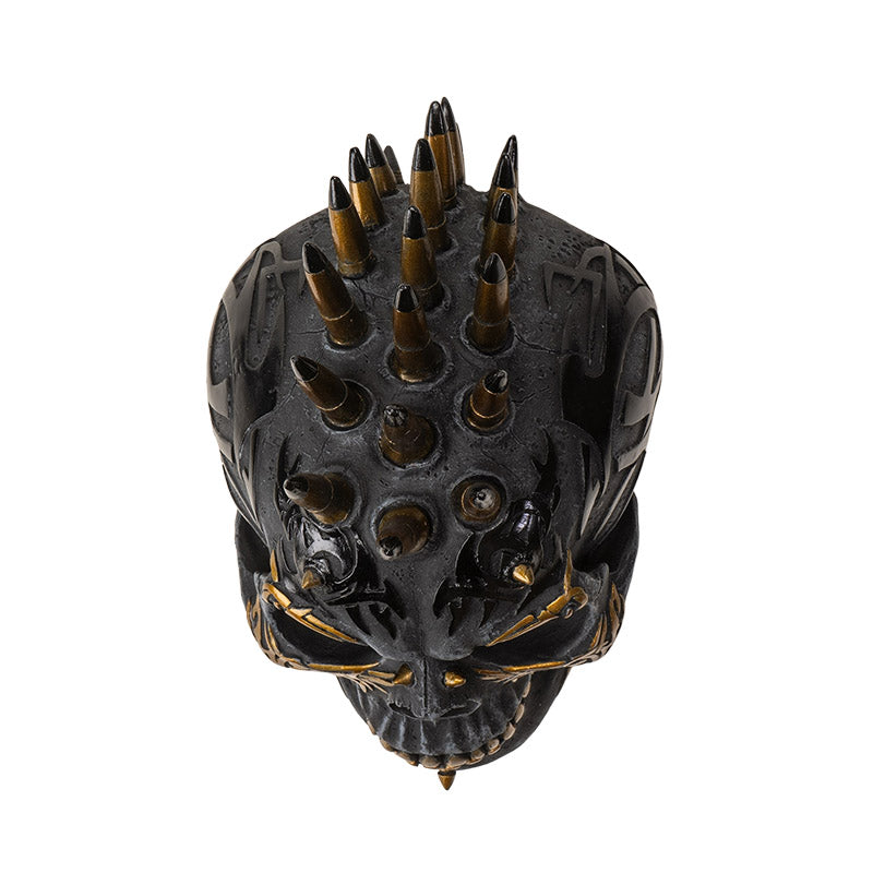 Black & Gold Bullet Shell Mohawk Tattoo Skull Figurine