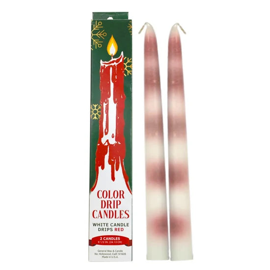 Color Drip Candles - White Candle drips Red - Set of 2