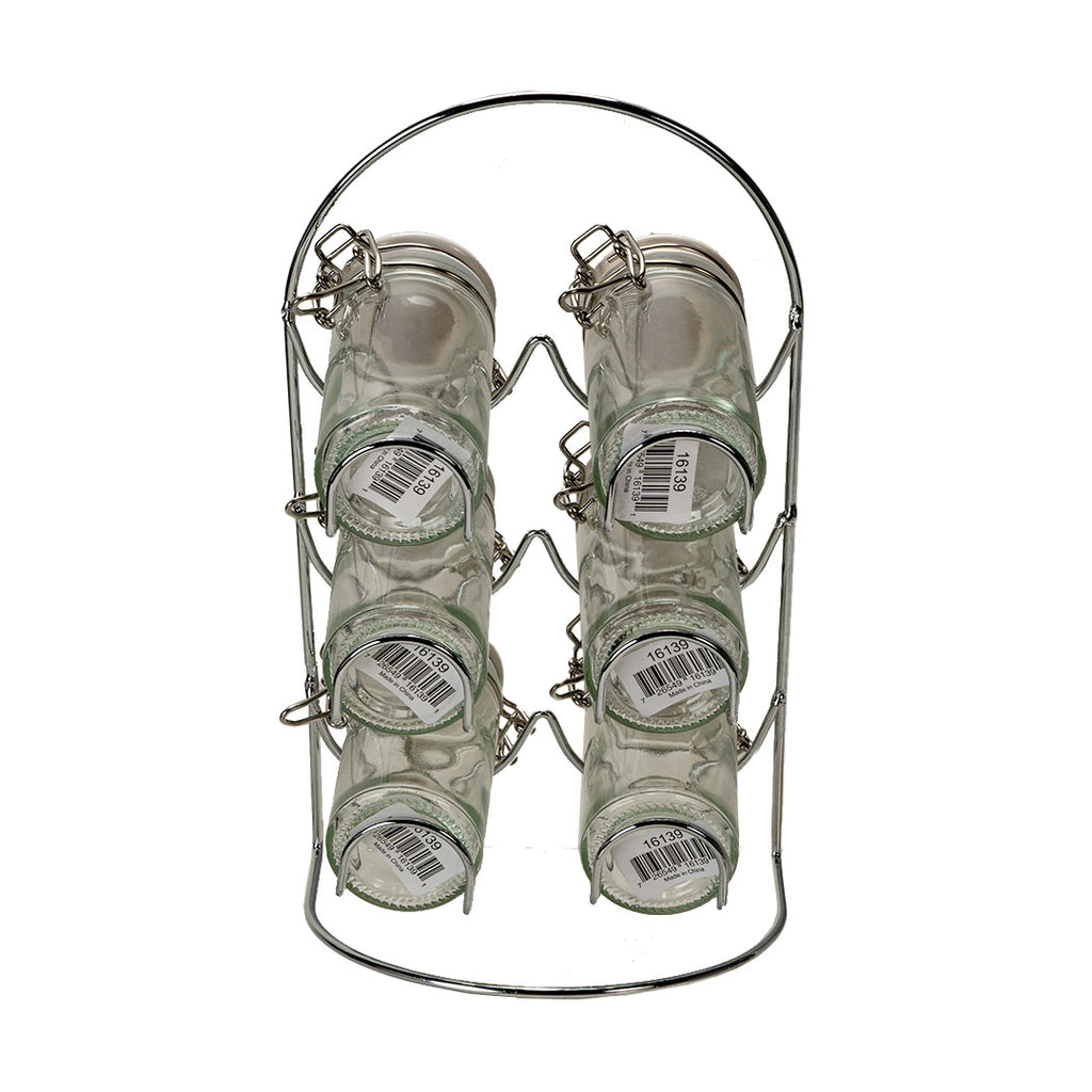 Kitchen Witch Alchemy Apothecary Jar Spice Metal Rack With 6 Glass Jars