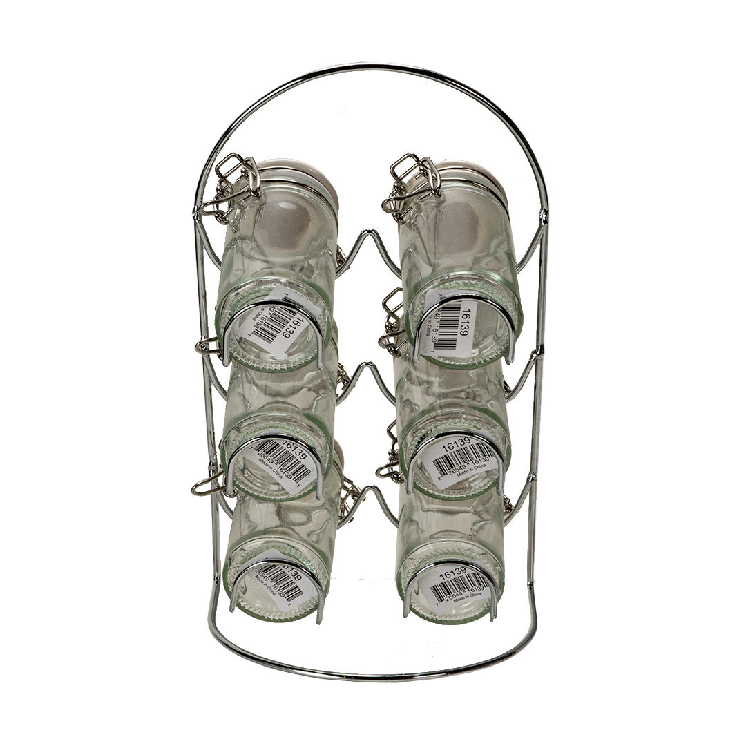 Kitchen Witch Alchemy Apothecary Jar Spice Metal Rack With 6 Glass Jars