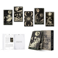 Cards, open guidebook, and box on white:
“The Mystic’s Path tarot deck with celestial card artwork, open guidebook, and matching box.”
