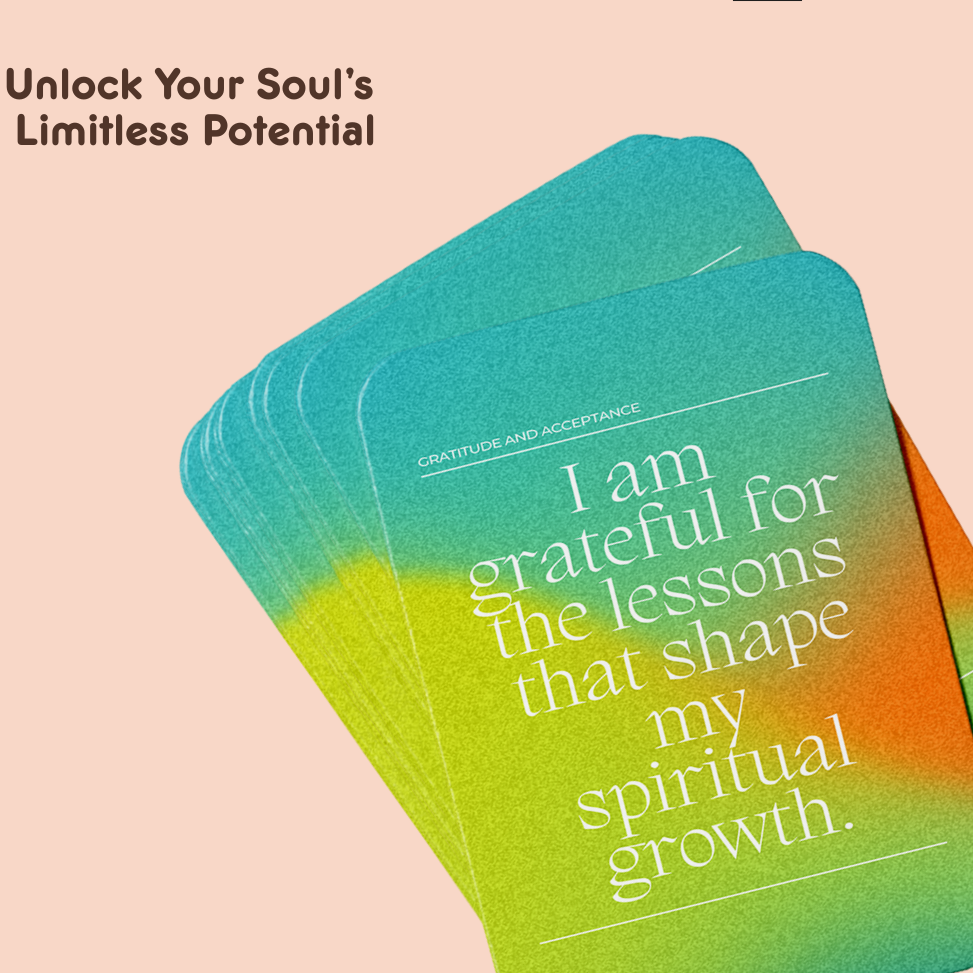 Green gratitude card: Green and yellow affirmation card reading, I am grateful for the lessons that shape my spiritual growth.