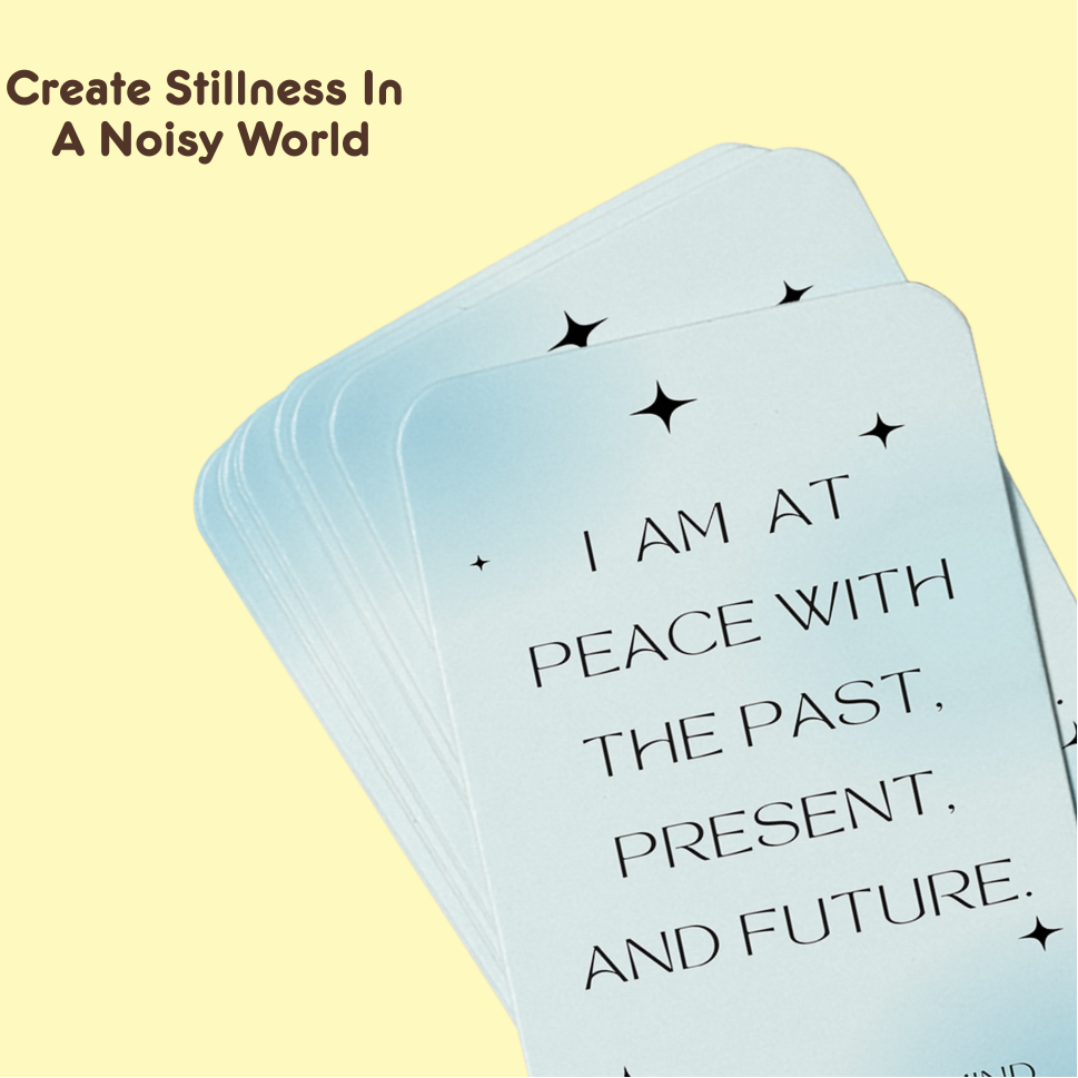 Blue cards: “Blue Inner Peace affirmation cards reading ‘I am at peace with the past, present, and future.’”