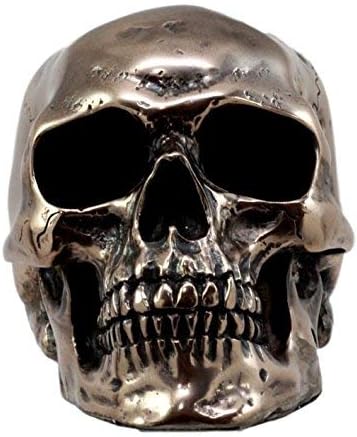 Small Bronzed Skull Statue — Bronze Powder Resin Figurine