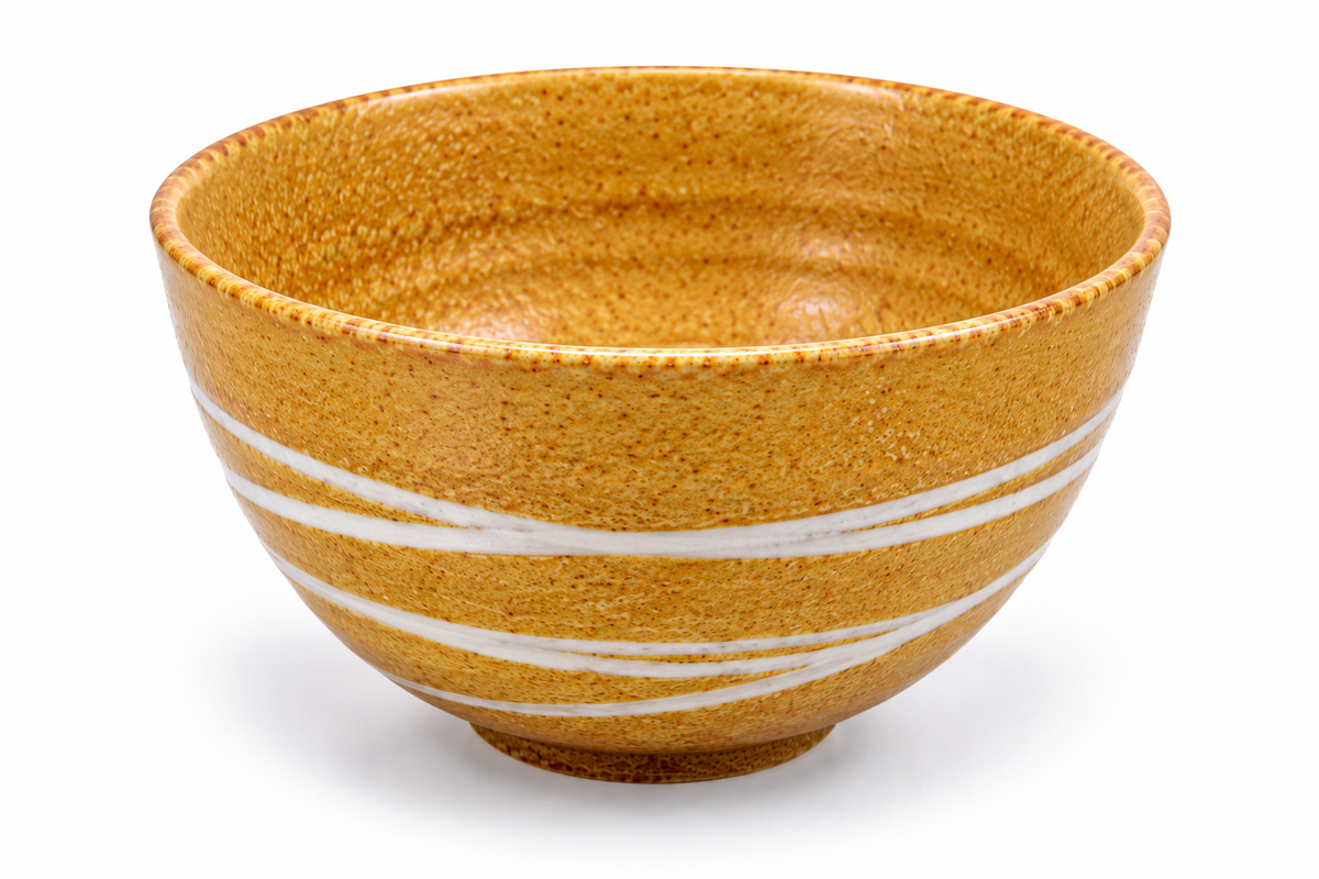 Japanese Ceramic Striped Tea Bowl - 4 Inch