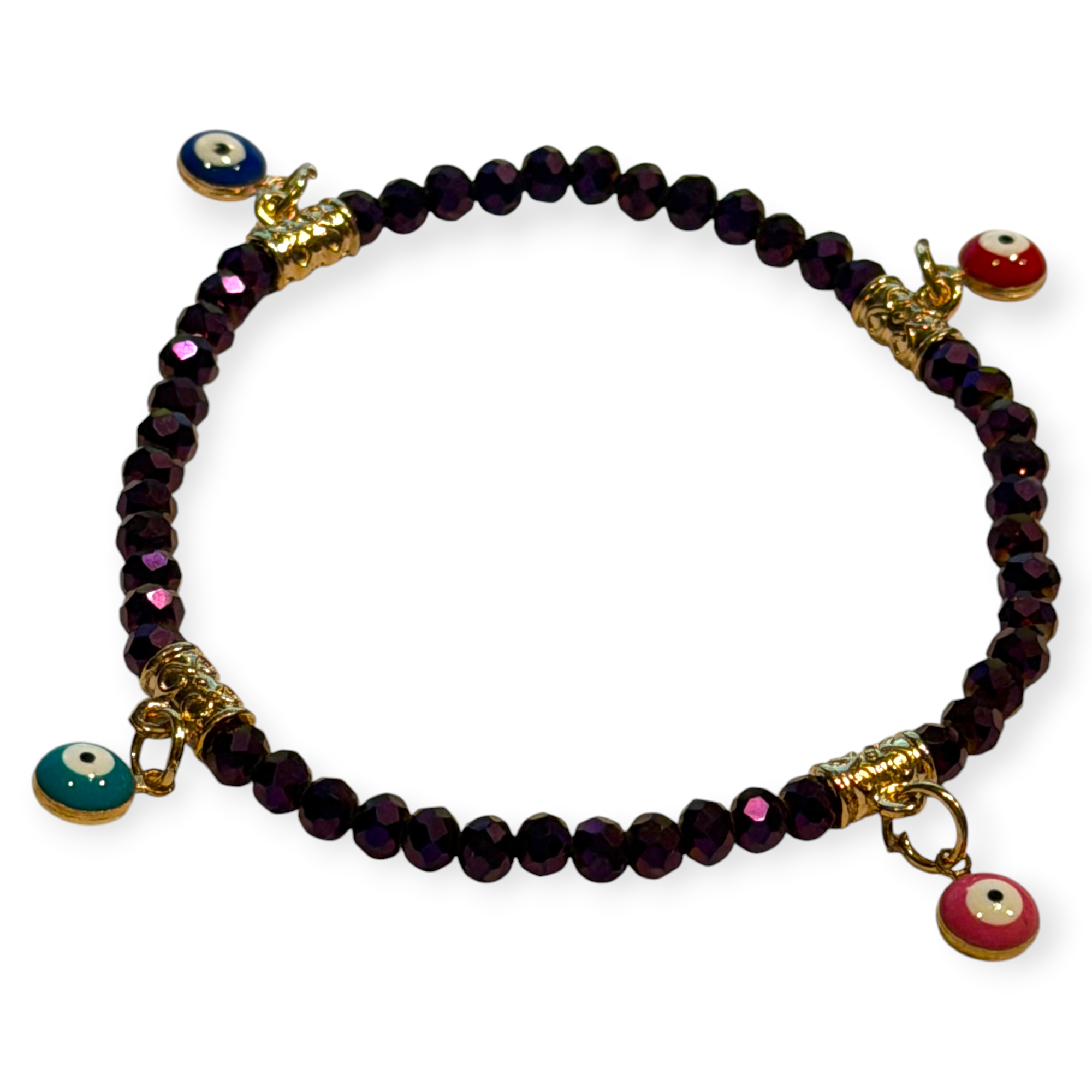 Purple Iridescent 4mm Evil Eye Charms Bracelet
