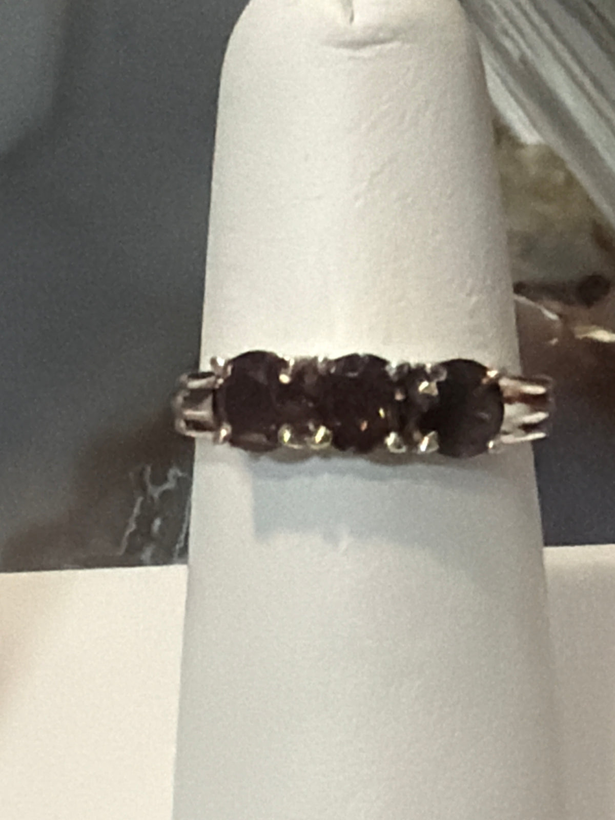 Smokey Quartz Three Stone Sterling Silver Ring