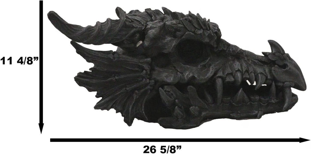 Oversized Black Dragon Skull with Horns - Faux Fossil Decor