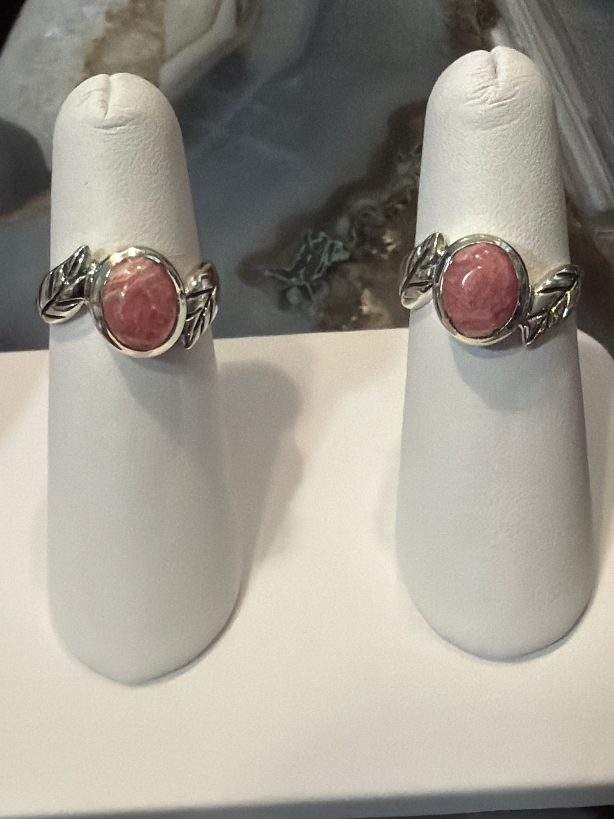 Rhodochrosite Oval with Leaf Sterling Silver Ring
