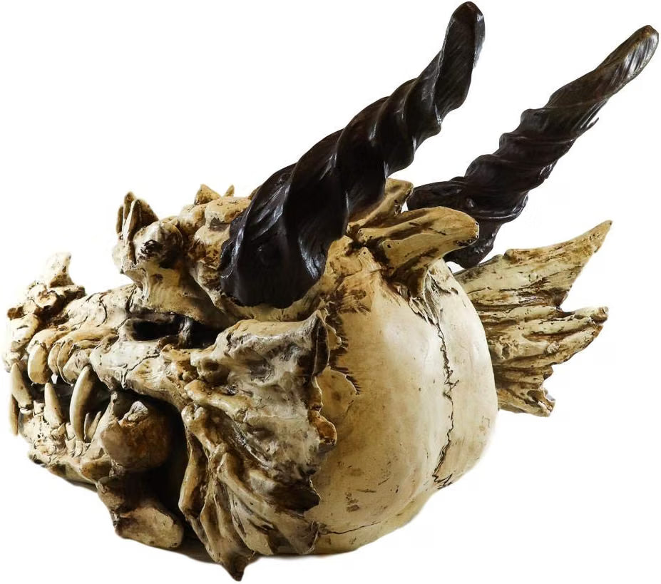 Oversized White Dragon Skull with Horns - Faux Fossil Decor
