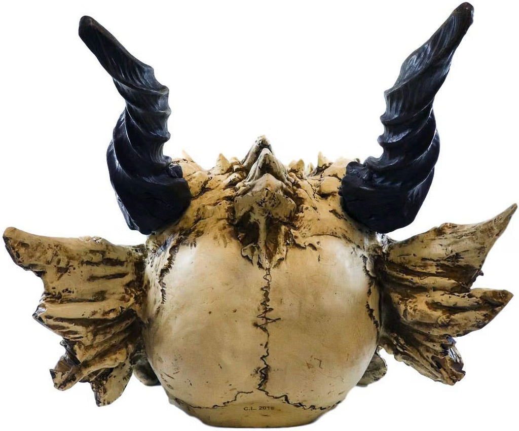 Oversized White Dragon Skull with Horns - Faux Fossil Decor