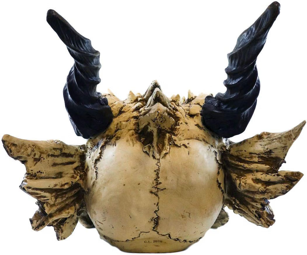 Oversized White Dragon Skull with Horns - Faux Fossil Decor