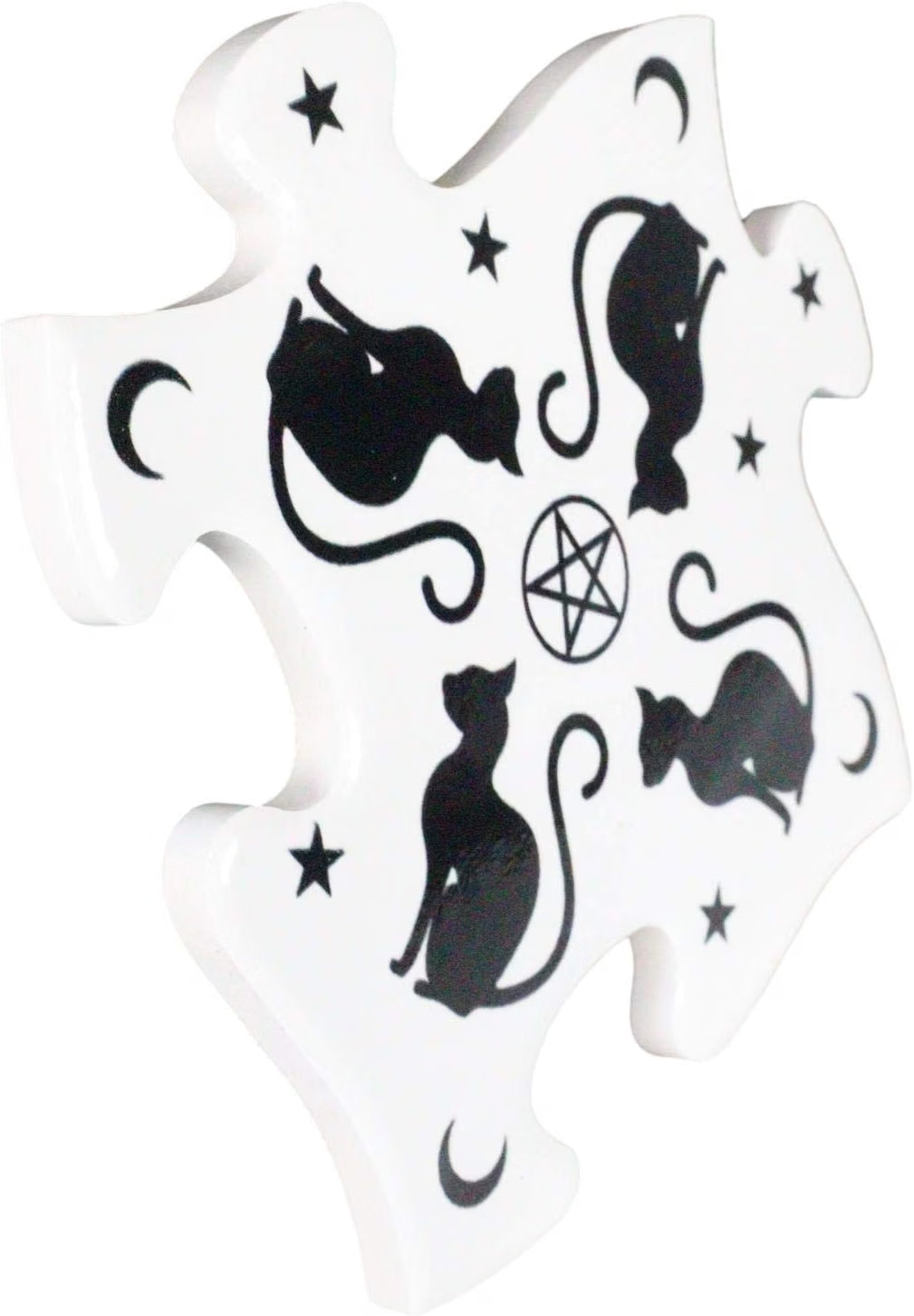 Witching Hour Black Cats Jigsaw Puzzle Ceramic Coasters Trivet 4pc Set