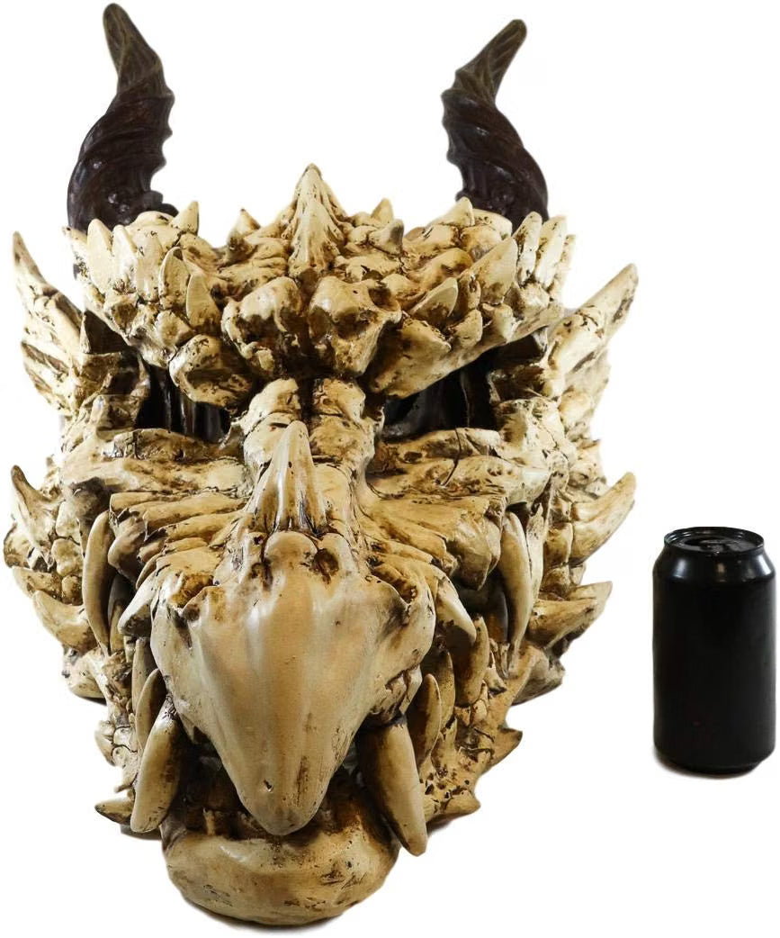Oversized White Dragon Skull with Horns - Faux Fossil Decor