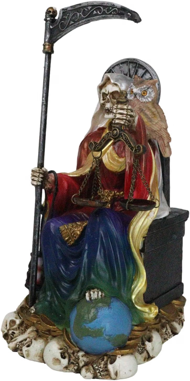 Santa Muerte Rainbow Sitting On Throne Day of The Dead Decorative Figurine