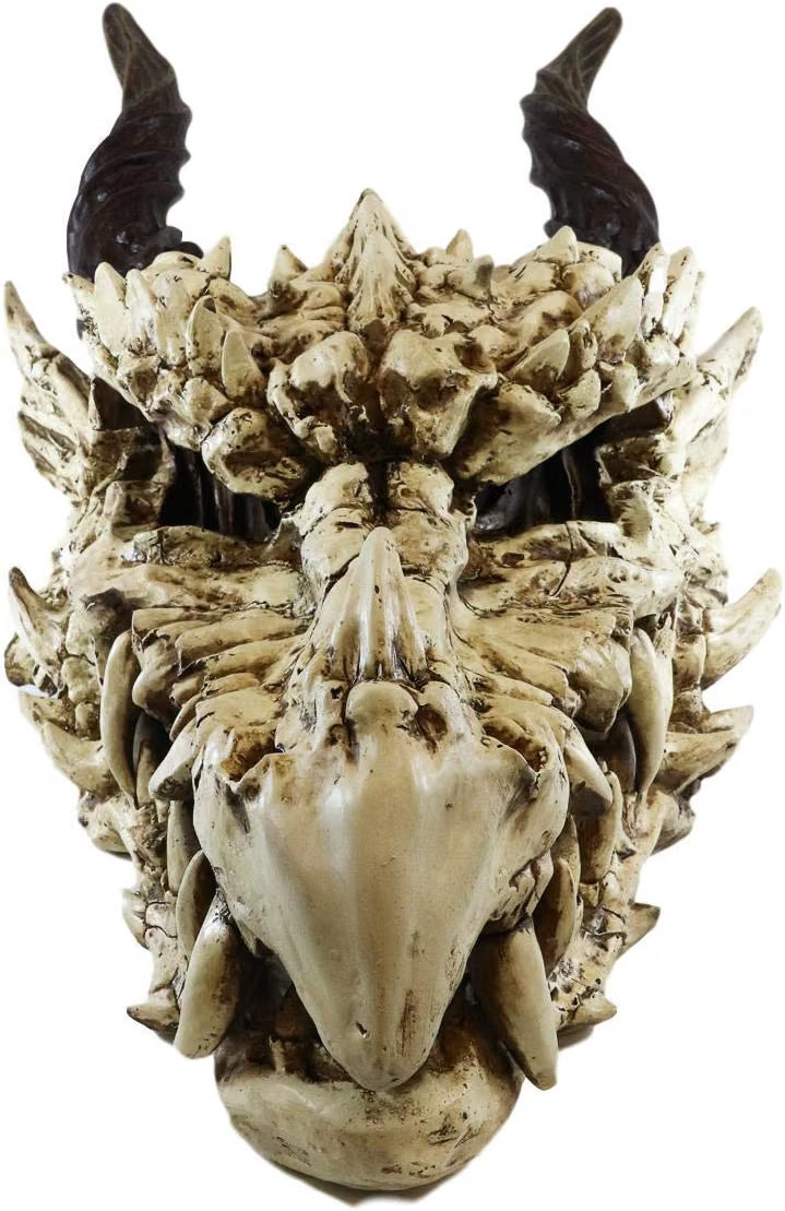 Oversized White Dragon Skull with Horns - Faux Fossil Decor