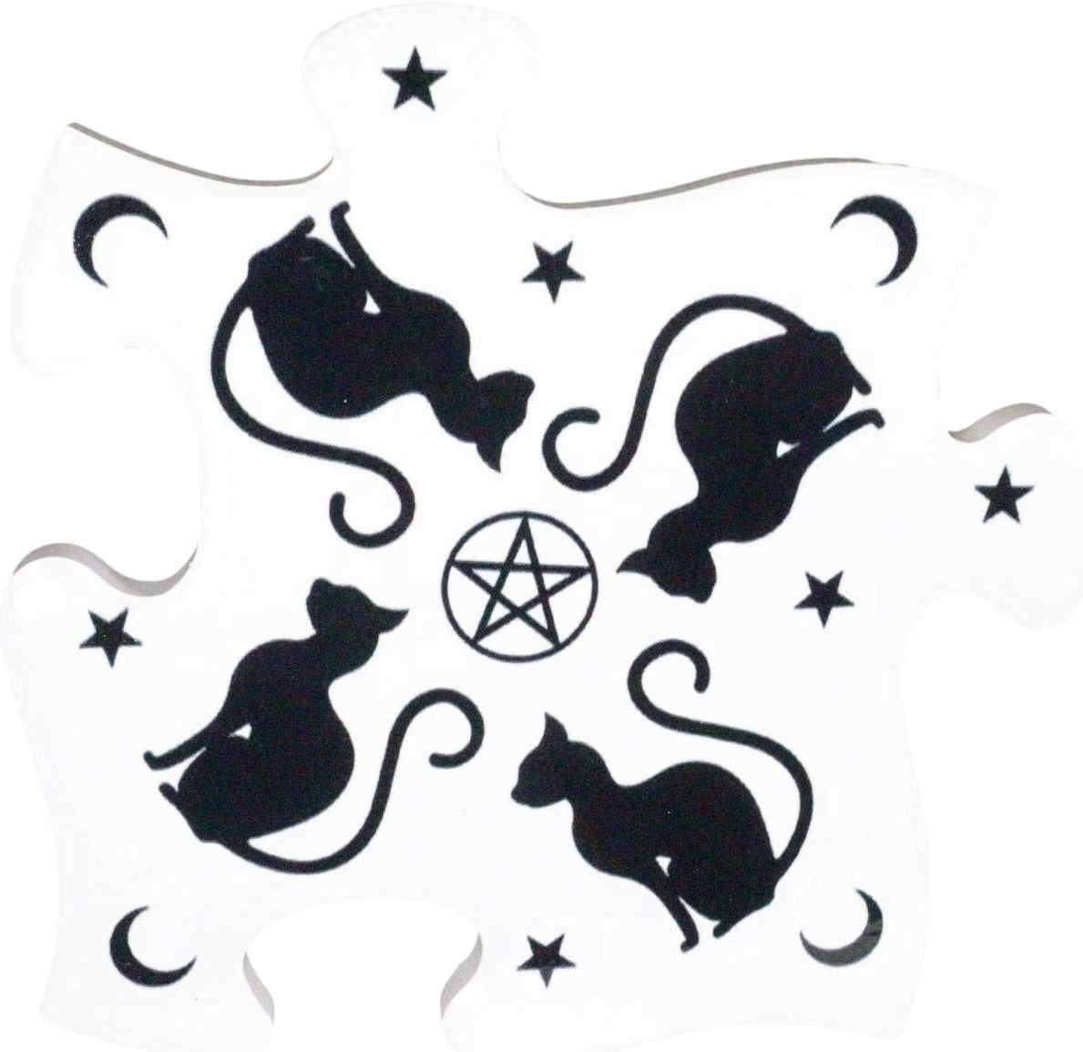 Witching Hour Black Cats Jigsaw Puzzle Ceramic Coasters Trivet 4pc Set