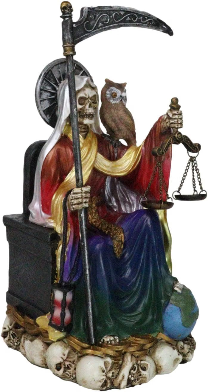 Santa Muerte Rainbow Sitting On Throne Day of The Dead Decorative Figurine