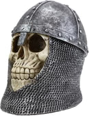 Medieval Knight Skull with Helmet and Head Coif Statue