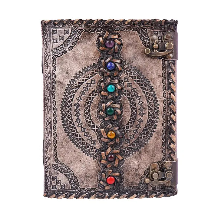 Antique Embossed Chakra Stones Leather Journal – 6 × 8 in