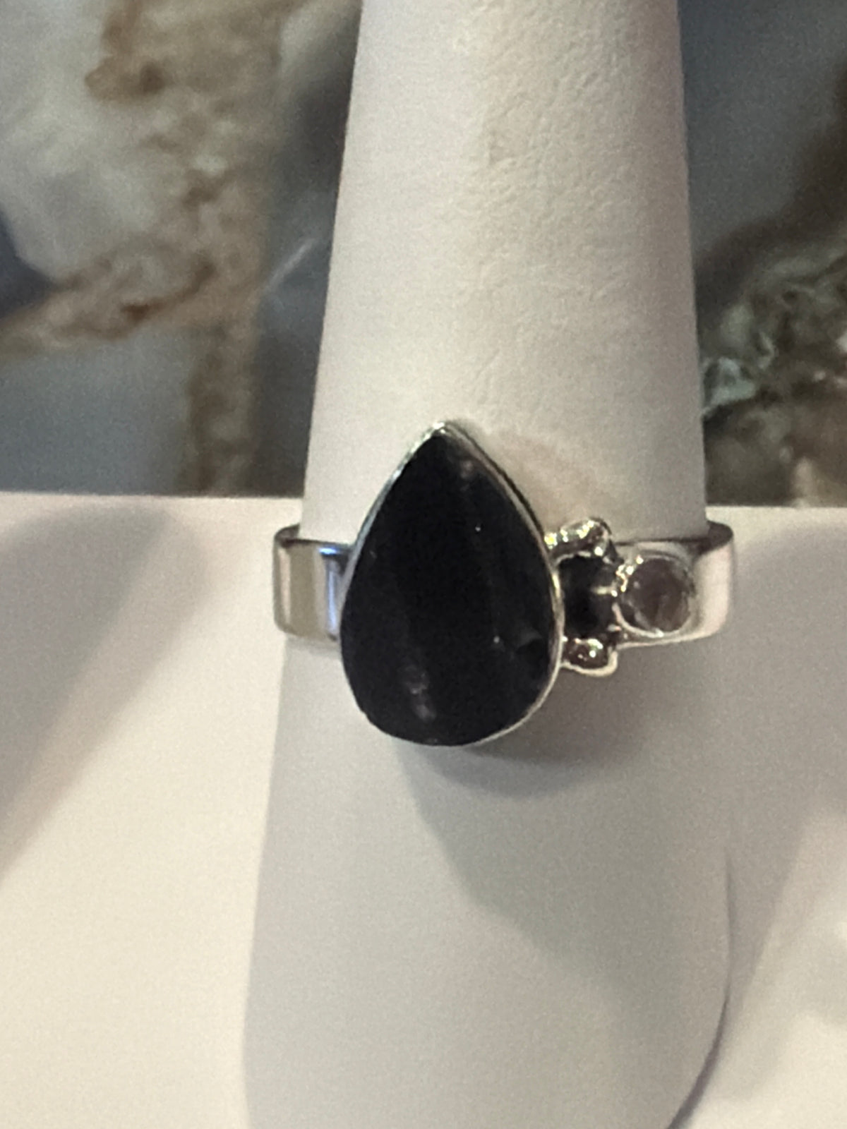 Black Tourmaline & Quartz Sterling Silver Ring