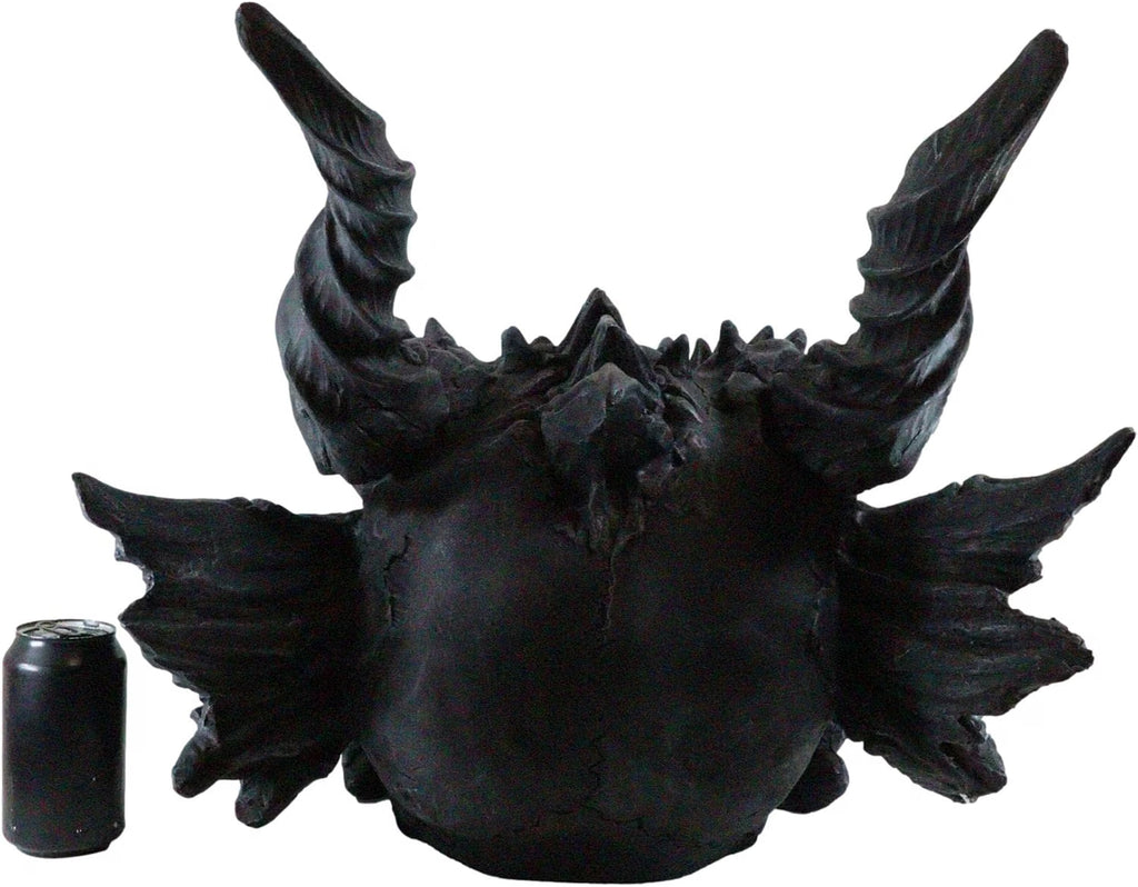 Oversized Black Dragon Skull with Horns - Faux Fossil Decor