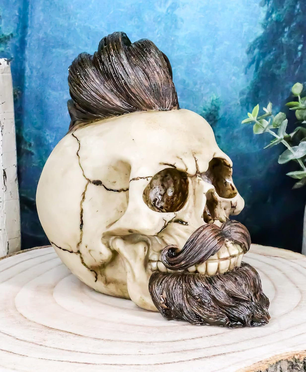 Dapper Skull with Hair & Beard Figurine