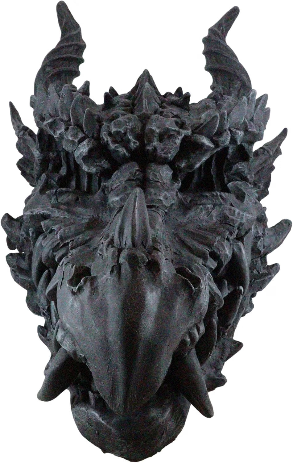 Oversized Black Dragon Skull with Horns - Faux Fossil Decor