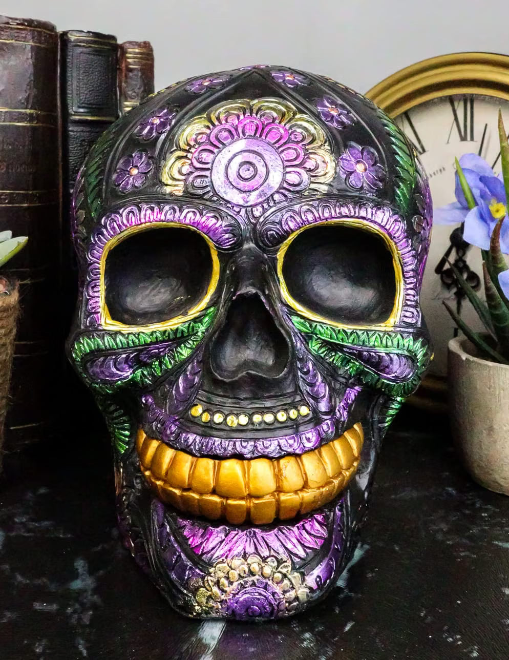 Black Bright Floral Day of the Dead Sugar Skull