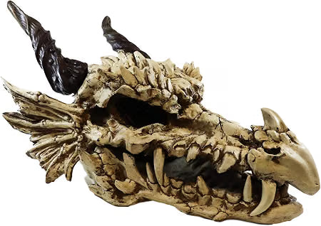 Oversized White Dragon Skull with Horns - Faux Fossil Decor
