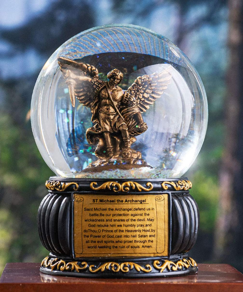 Archangel Saint Michael Water Globe with Prayer Plaque