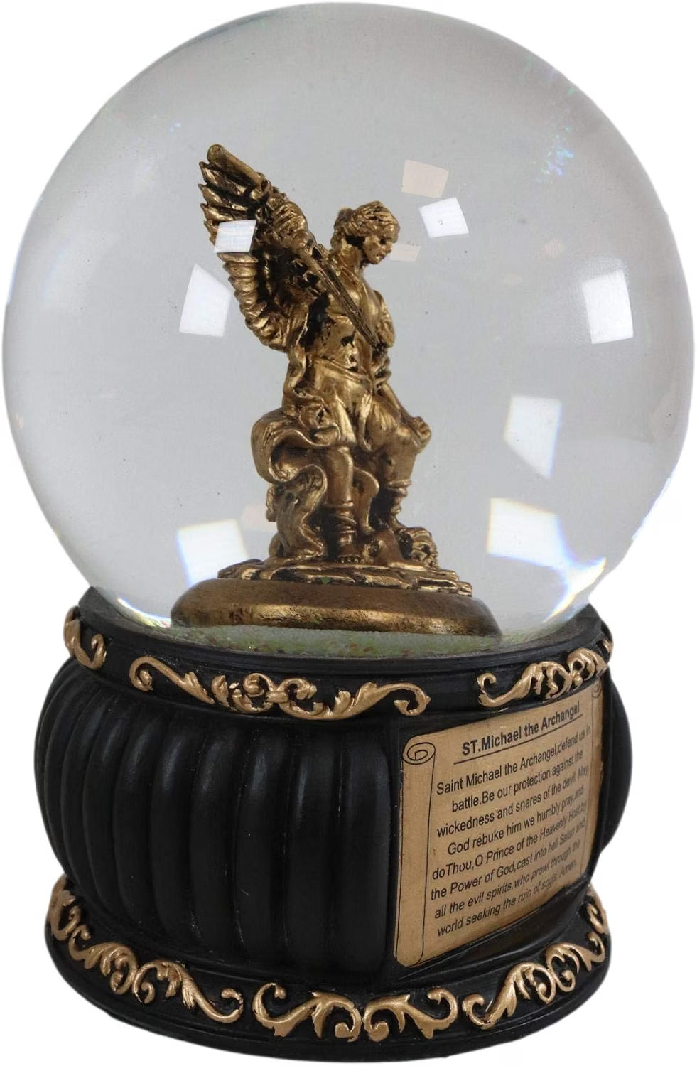 Archangel Saint Michael Water Globe with Prayer Plaque