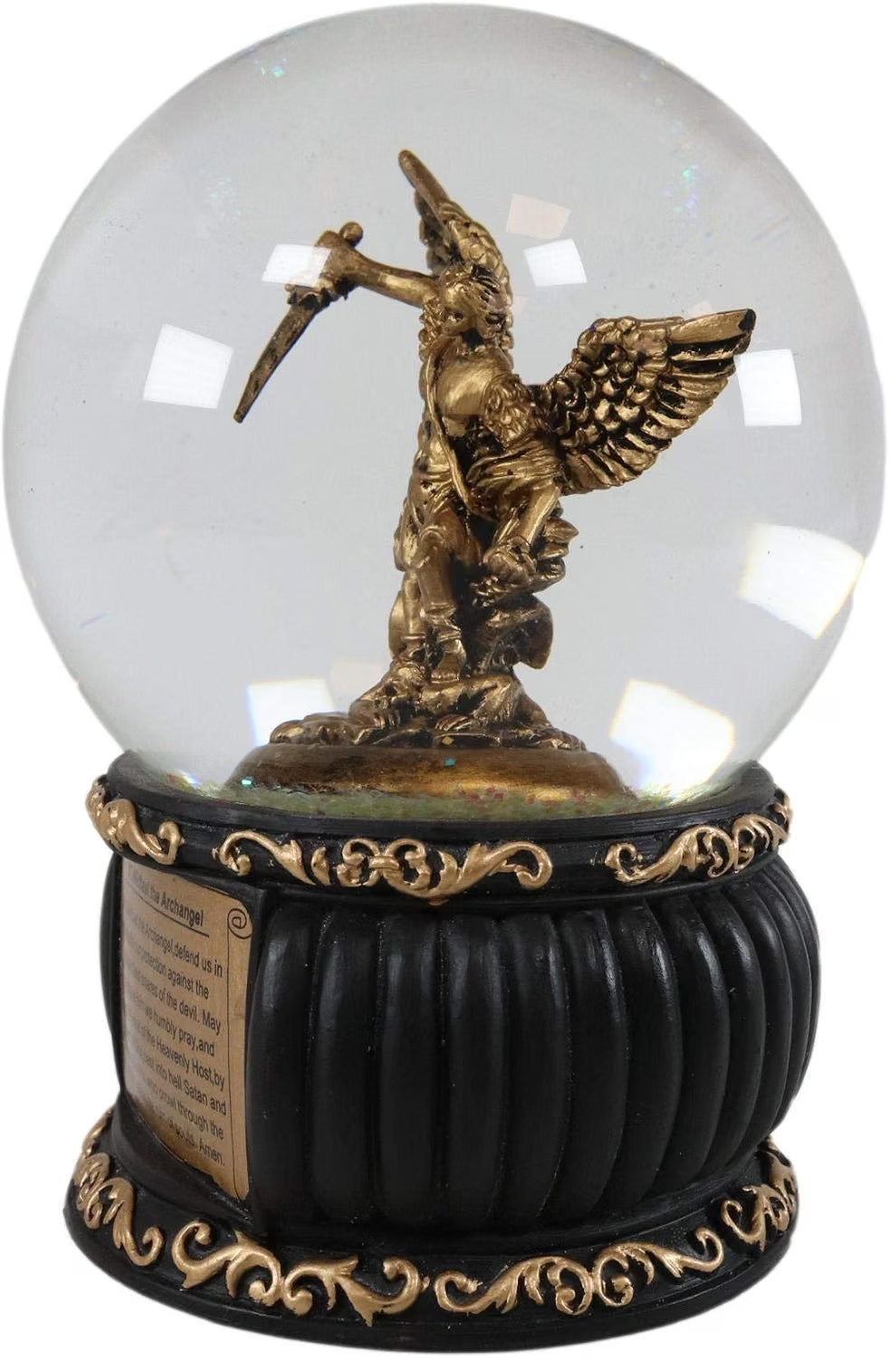 Archangel Saint Michael Water Globe with Prayer Plaque