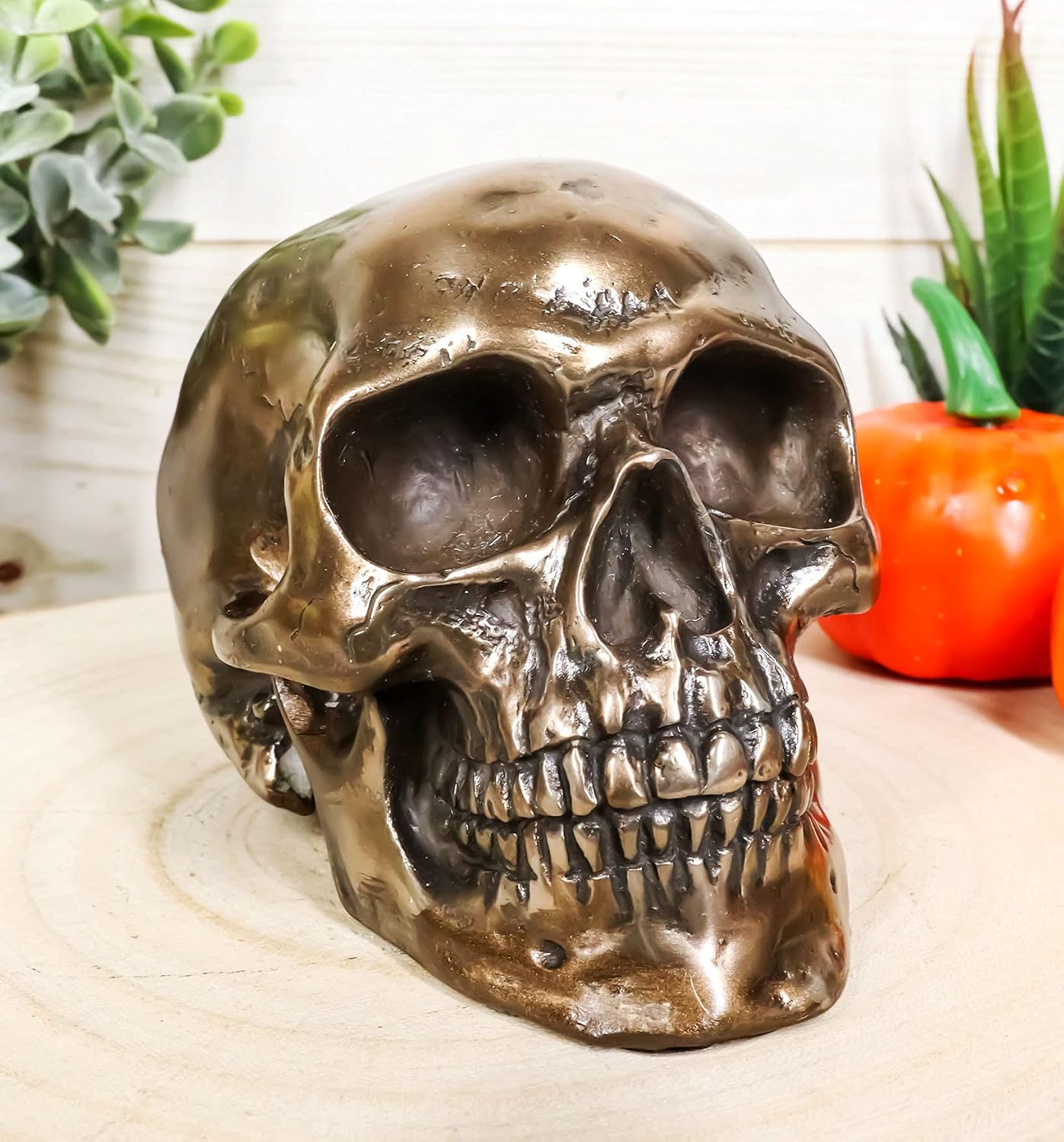 Small Bronzed Skull Statue — Bronze Powder Resin Figurine