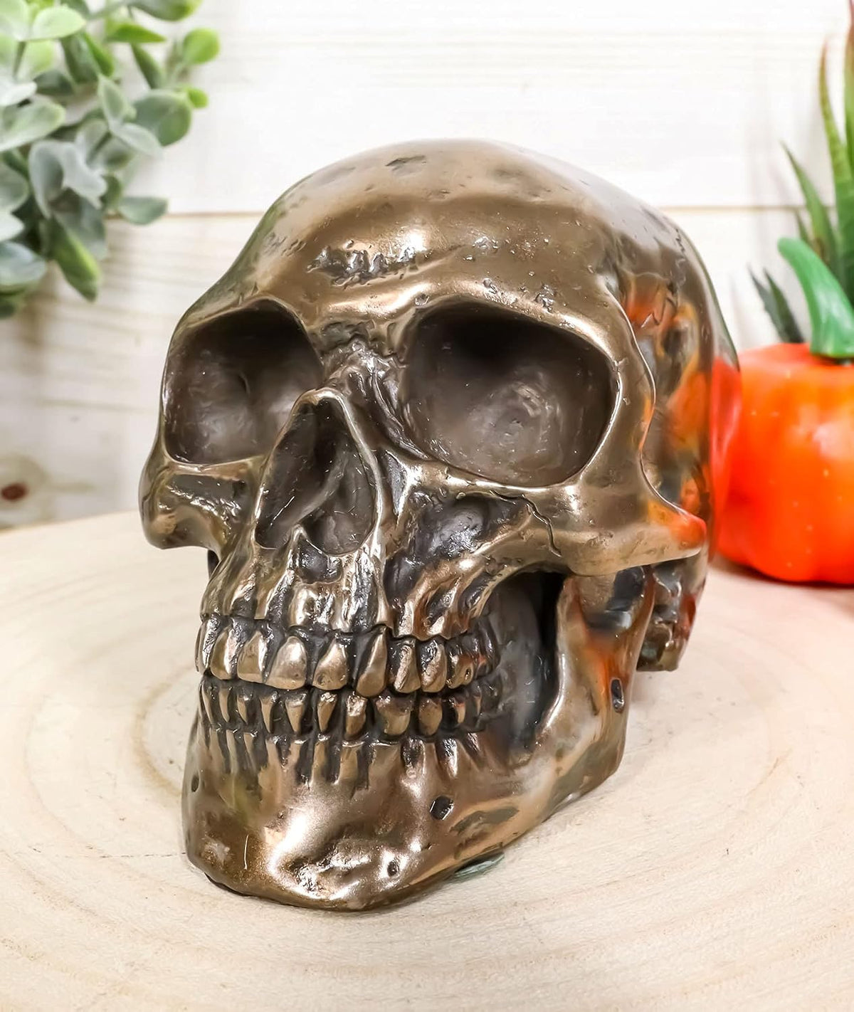 Small Bronzed Skull Statue — Bronze Powder Resin Figurine