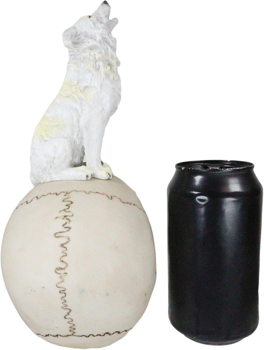 Howling Snow White Wolf Sitting On Graveyard Skull Figurine