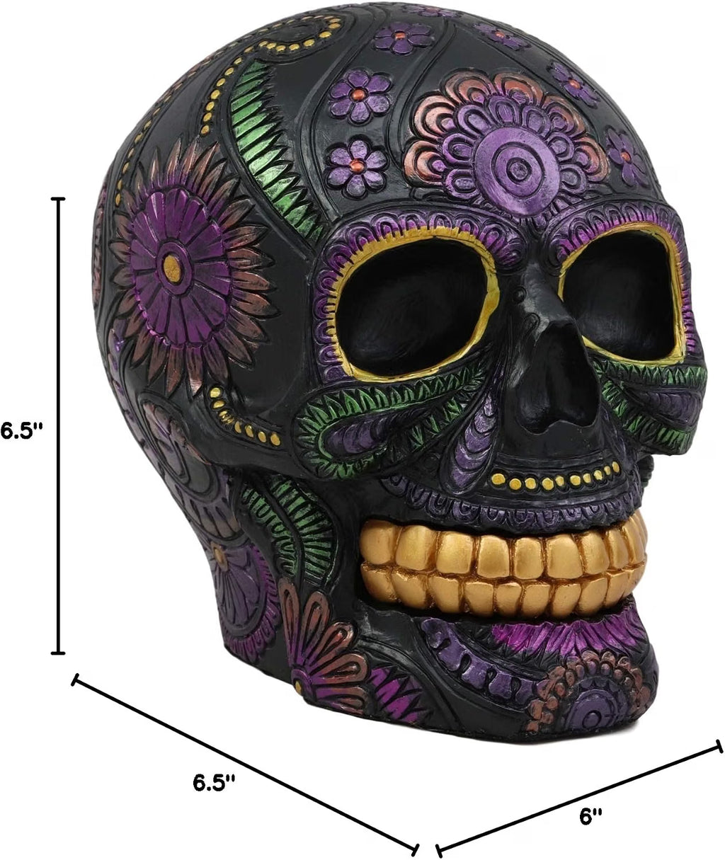 Black Bright Floral Day of the Dead Sugar Skull