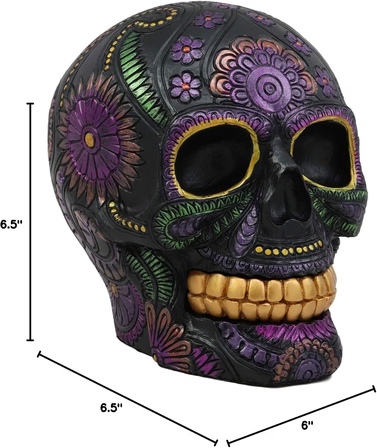 Black Bright Floral Day of the Dead Sugar Skull