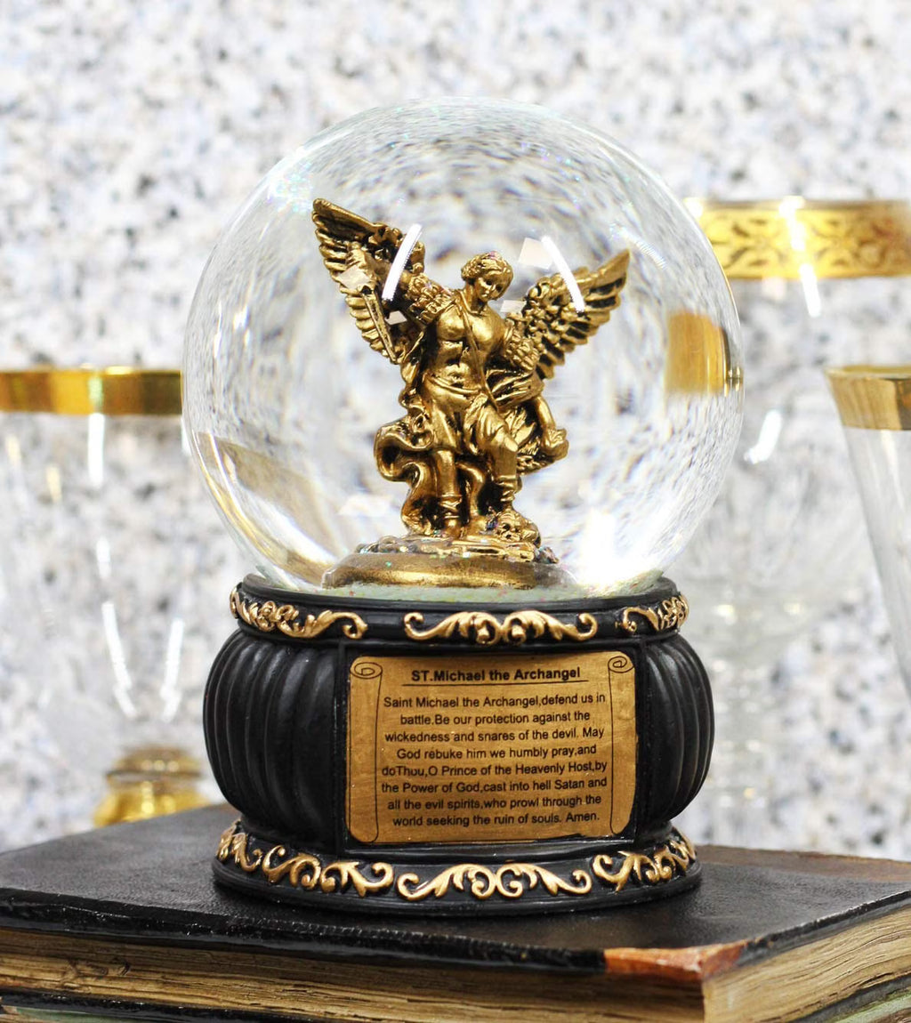 Archangel Saint Michael Water Globe with Prayer Plaque