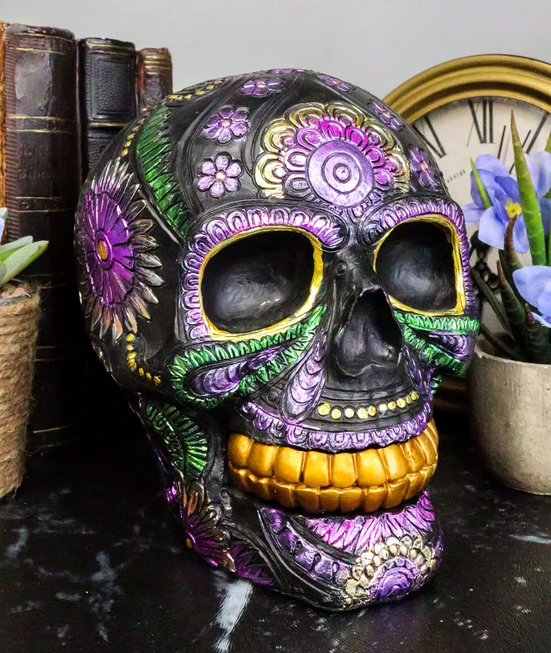 Black Bright Floral Day of the Dead Sugar Skull