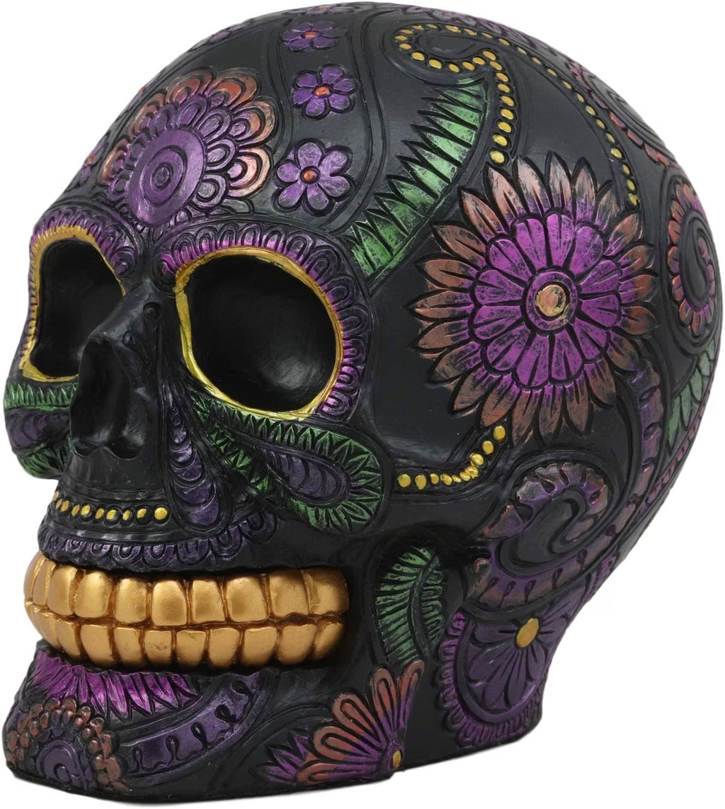 Black Bright Floral Day of the Dead Sugar Skull