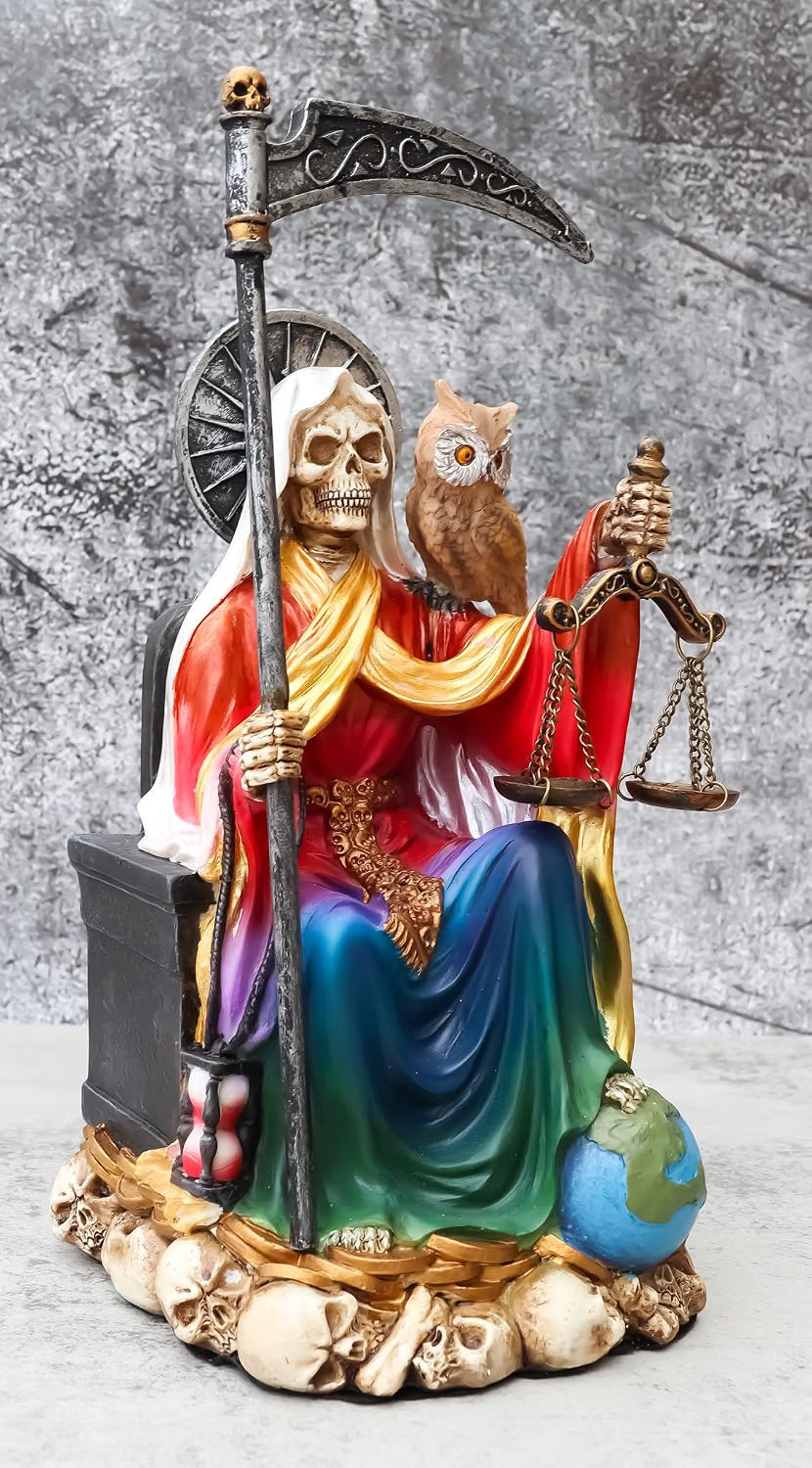 Santa Muerte Rainbow Sitting On Throne Day of The Dead Decorative Figurine