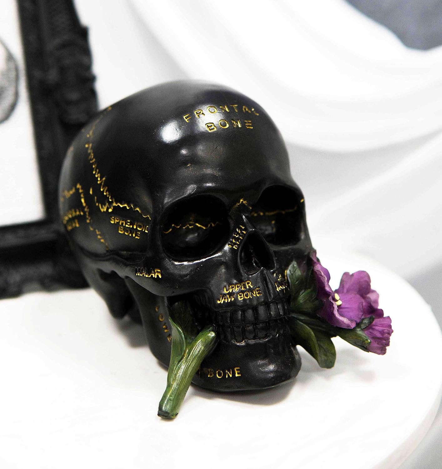 Paranormal Anatomy Skull with Purple Flowers Figurine